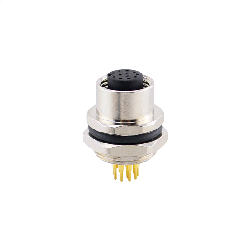 M12 12pins A code female straight rear panel mount connector PG9 thread,unshielded,insert,brass with nickel plated shell